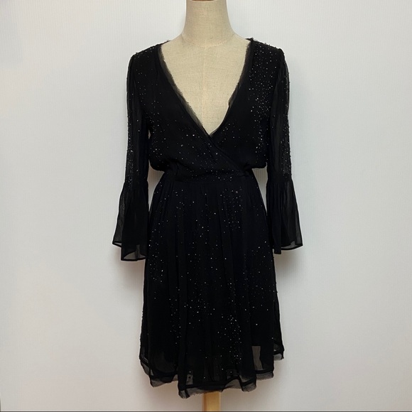 Free People Dresses & Skirts - Free People Black Bead Sequin Wrap Boho Dress
